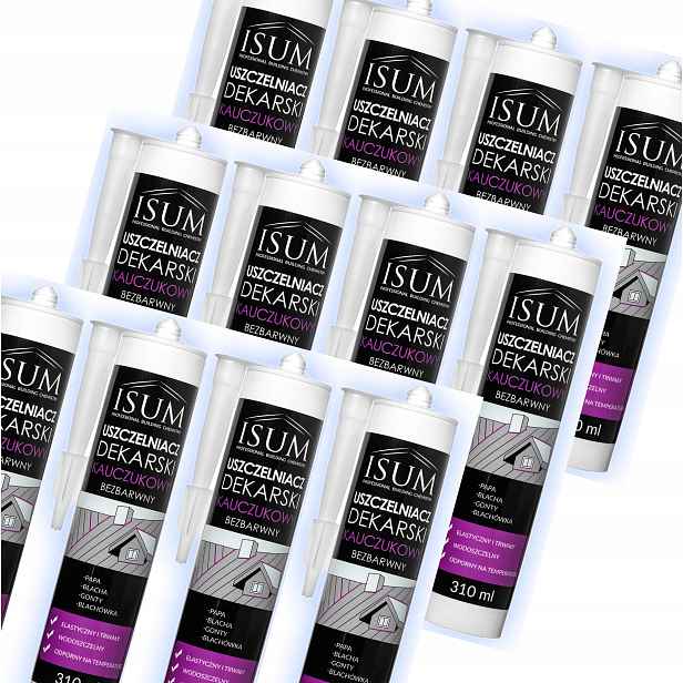12 x Isum Kaučukový pokrývačský tmel 310 ml. Bezbarvý
