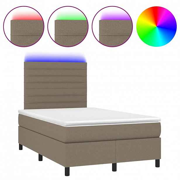 vidaXL Box spring postel s matrací a LED taupe 120 x 200 cm textil