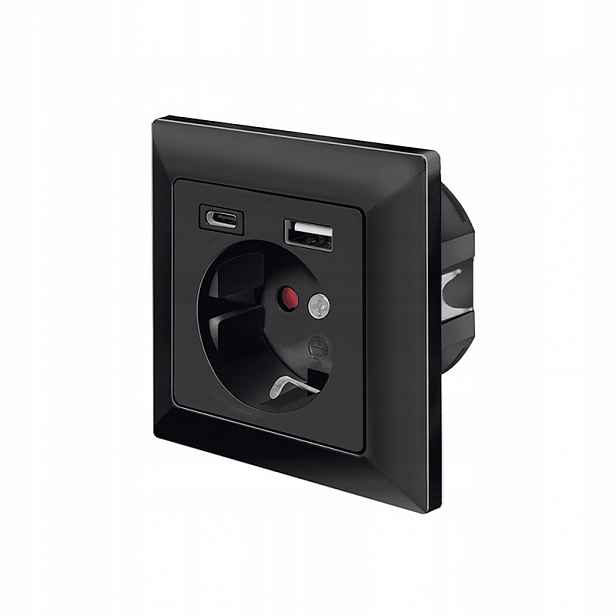 Elektrická podomítková zásuvka Usb-c Usb-a 14W 5V LogiLink Černá zásuvka