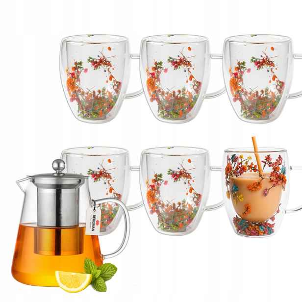 Sada Bergman čajová konvice se sítkem 550 ml 6 sklenic sádrovka 350 ml