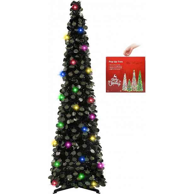 Umělý Vánoční Stromeček Pop Up s podsvícením, vánoční dekorace, 150 cm, černá barva