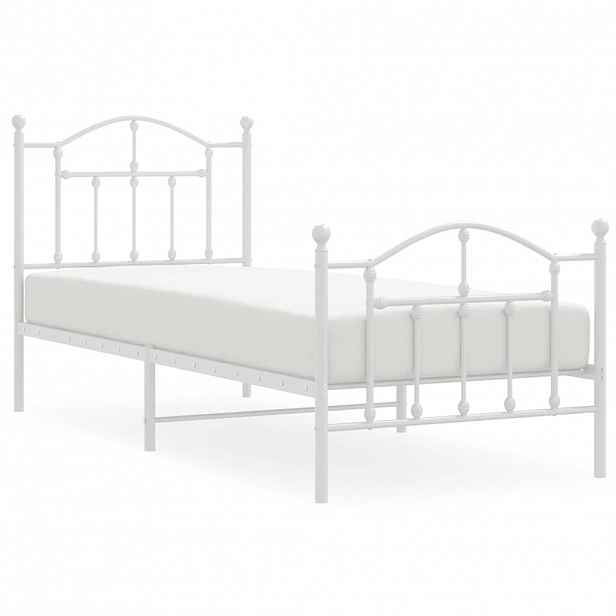 vidaXL Kovový rám postele s hlavovým a nožním čelem bílý 90 x 200 cm