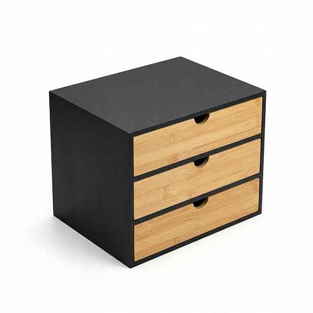 Kancelářský Organizér Se 3 Zásuvkami Bambus Černý 25X31X25 CM