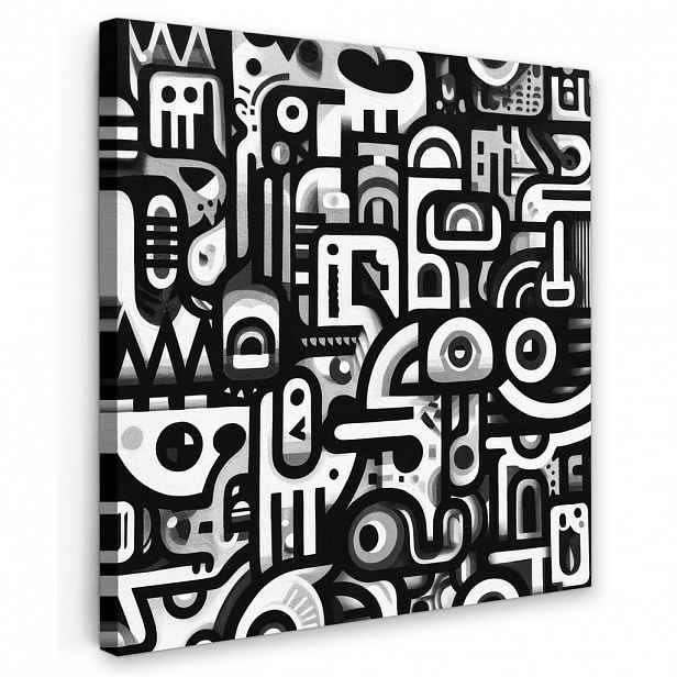 MuchoWow OBRAZ NA PLÁTNĚ Symboly - abstraktní - grafické - černé 20x20 cm