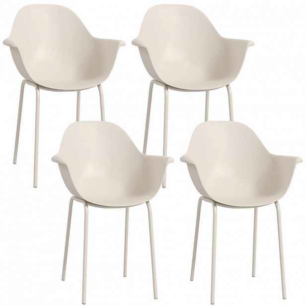 OKWISH ZAHRADNÍ židle sada 4 ks 59/55/84 cm šedá z oceli s područkami a vysokým opěradlem
