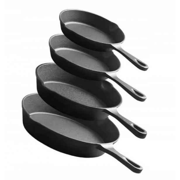 Sada Pánví 4x Pánev Těžká Litinová 30, 25, 20, 16 cm. Indukce Plyn