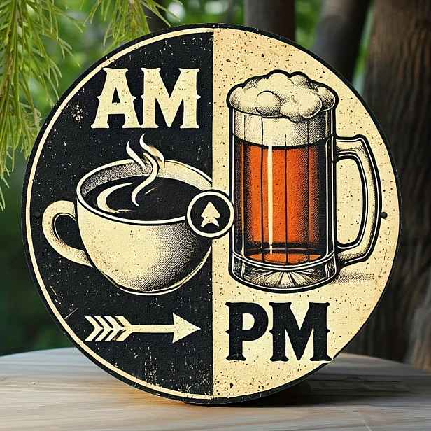 TEMU 2D Plochý, Bohémský Kulatý Nástěnný Dekorativní Štítek na Kávu a - Vintage Vhodný pro Domov, Kuchyni, Bar, pro Pánský - Umělá Dřevěná Závěsná