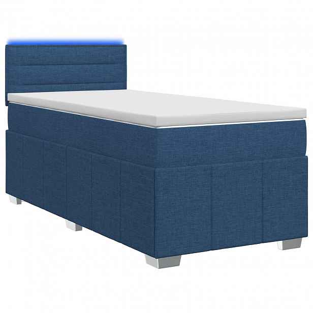 vidaXL Postel boxspring s matrací s čelo Modrá 100 x 200 cm Textil