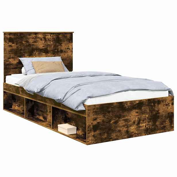 vidaXL Rám postele Kouřový dub 100 x 200 cm Masivní borové dřevo