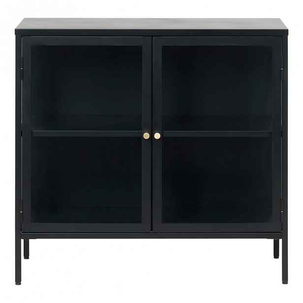 Černá komoda s prosklenými dveřmi Unique Furniture Carmel, délka 90 cm