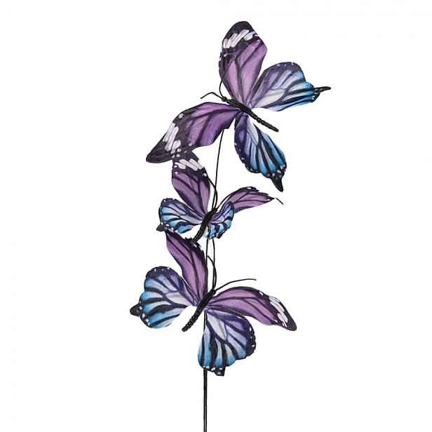 Dekorační větvička s fialkovými motýlky Butterfly - 10*10*65 cm Clayre & Eef