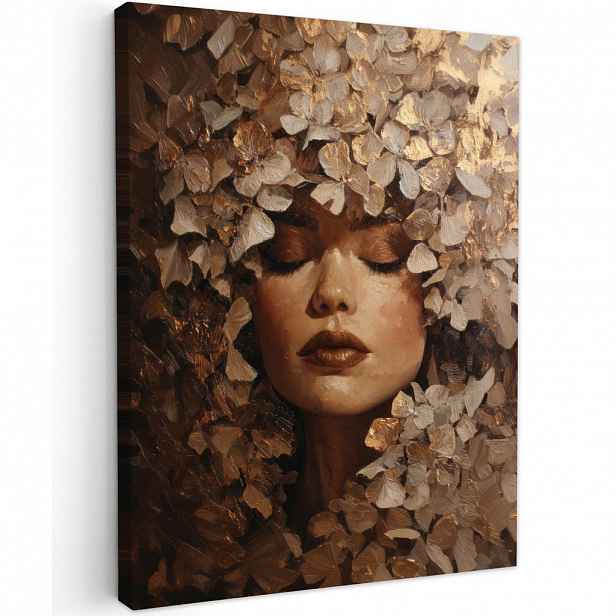 MuchoWow OBRAZ NA PLÁTNĚ Tvář - Dáma - Listy - Tahy štětcem 60x80 cm