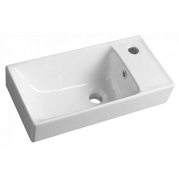 Sapho Nuali - Umývátko 50x25 cm, s přepadem, otvor pro baterii, pravá, bílá TU0122