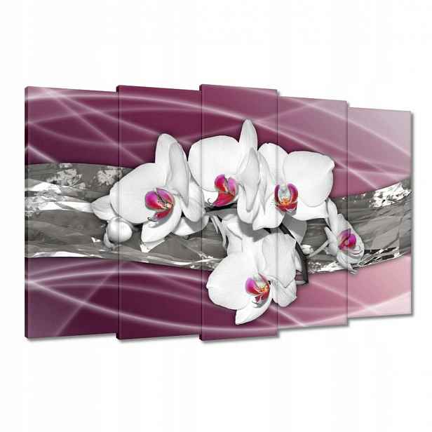 Obrazy 150x95 Bílé orchideje na růžovém pozadí