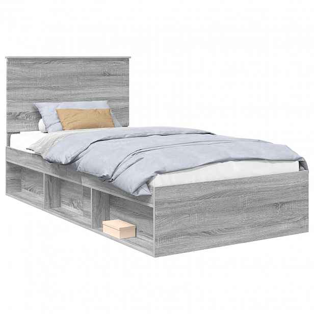 vidaXL Rám postele Šedá Sonoma 100 x 200 cm Masivní borové dřevo