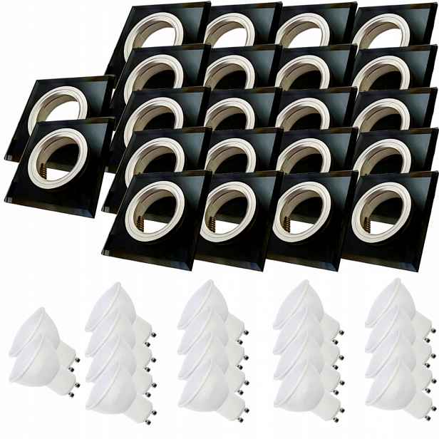 22 x Skleněná Černá Stropní Lampa Čtverec Objímka Led Žárovky 3W