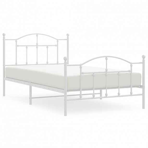 vidaXL Kovový rám postele s hlavovým a nožním čelem bílý 100 x 200 cm