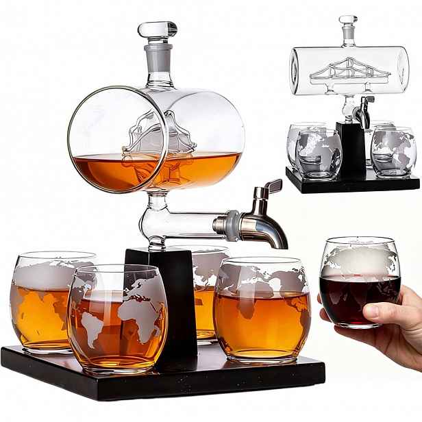 Karafa na whisky 1000 ml s 4 skleničkami, ideální jako Dárek