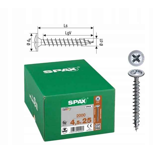 Univerzální šroub Wirox spax 4.5 x 25 Wirox podložka 2000 ks