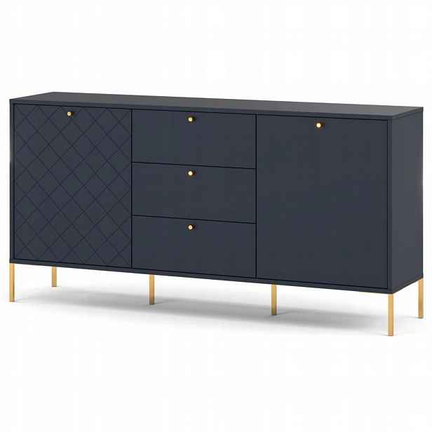Komoda S Zásuvkami, Ryhovaná, 150 CM, Modrá, Skříňka Do Obývacího Pokoje A Ložnice