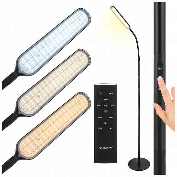 Stojací Led podlahová lampa 180 cm černá, moderní, regulovatelná, loftová, dálkový ovladač