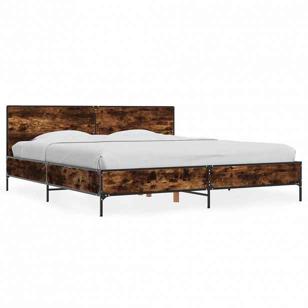 vidaXL Rám postele kouřový dub 200 x 200 cm kompozitní dřevo a kov