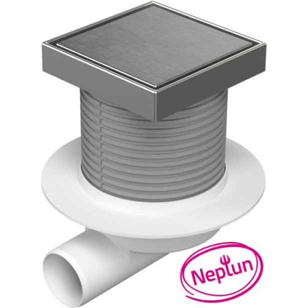 Chuděj Podlahová vpust boční DN50; plovák Neptun; mřížka 125x125 mm nerez STEEL (Gule boční DN50 s nerez mřížkou)