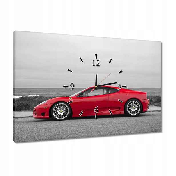 Hodiny 60x40 Červené Ferrari na pláži