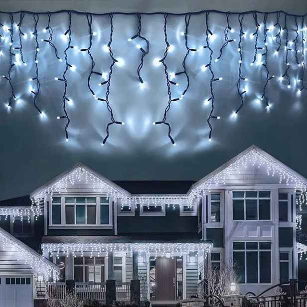 Venkovní osvětlení Led záclona rampouchy studená bílá 300 Led – 9 m 5 m kabel