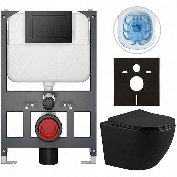 Kompletní WC set Basic/Cesso - černá matná - WC tlačítko Maxio/Černá - závěsné - nízký modul - předstěnová instalace - 49x36 cm - 8050BD86354