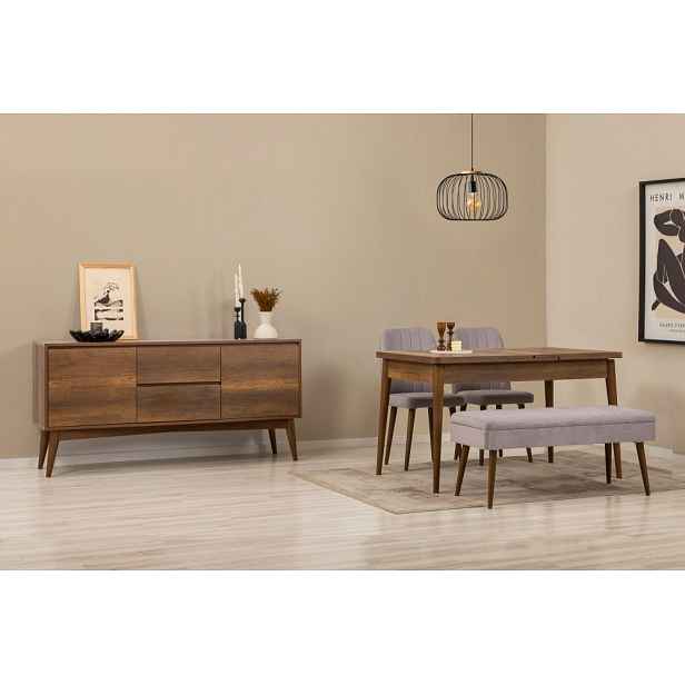 Set s rozkládacím stolem, židlemi a konzolou (5 kusů) Vina 02 0701 - Walnut, Grey
