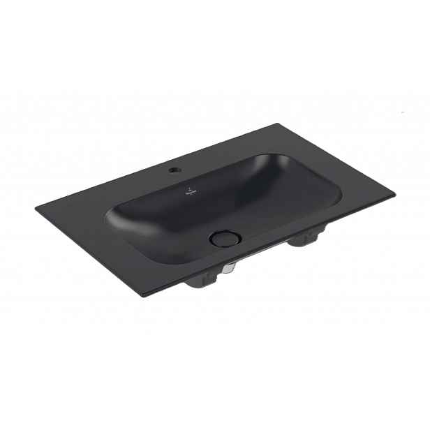 Villeroy & Boch Finion - Umyvadlo nábytkové 80x50 cm, bez přepadu, otvor pro baterii, CeramicPlus, Pure Black 416481R7