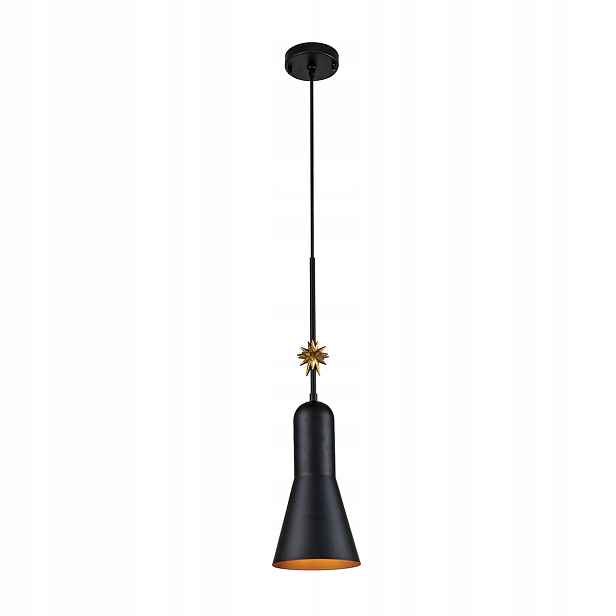 Závěsná lampa Art Deco černá matná zlatá s hvězdičkou nad stůl a deskou Elstead