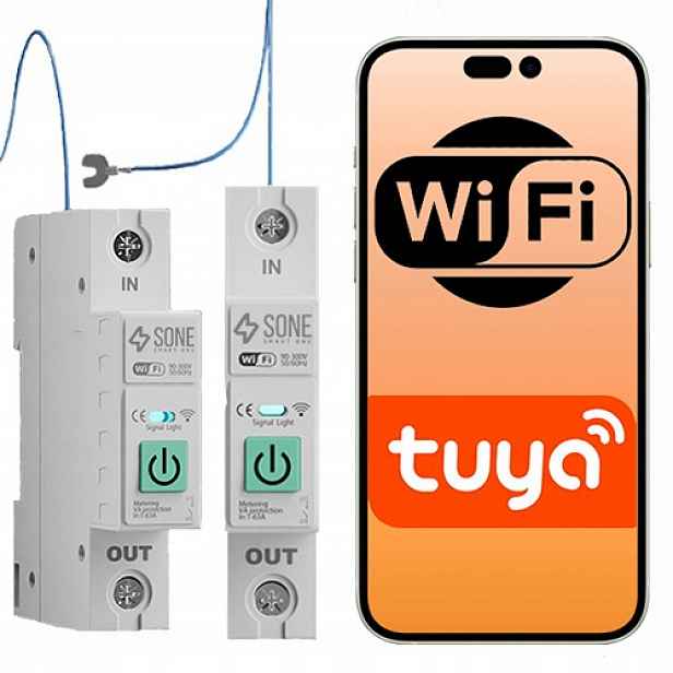 Relé Tuya WiFi 63A Din externí kabel N měření energie