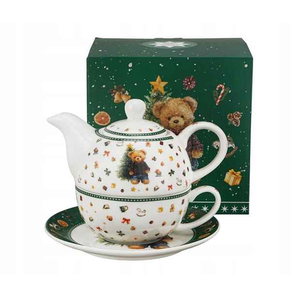 Šálek čajová konvička Teddy Noel Vánoční medvídek z porcelánu