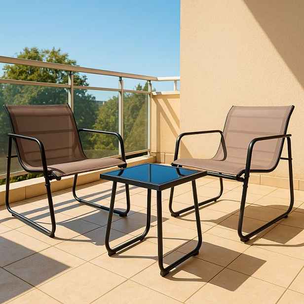 Zahradní relaxační set stůl a 2 křesla, ocel, šedá