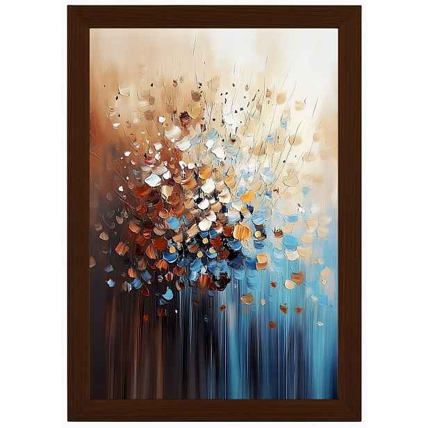 Plakát Rámeček Dřevo Abstrakce Hnědá Béžová Tyrkysová Špachtle Impasto 40x60