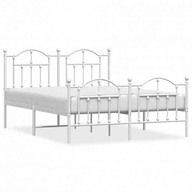 vidaXL Kovový rám postele s hlavovým a nožním čelem bílý 135 x 190 cm