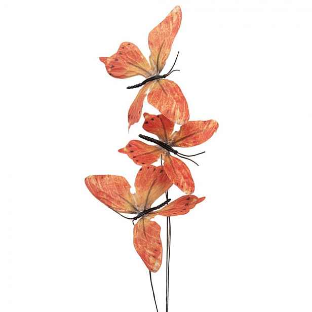 Dekorační větvička s oranžovými motýlky Butterfly - 10*10*65 cm Clayre & Eef