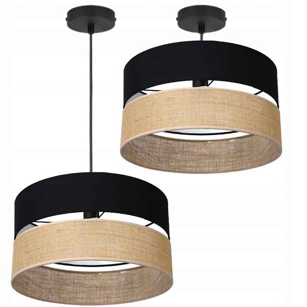 Lustr Závěsná Lampa Jutová 40 CM Černá E27 Led Stínidlo