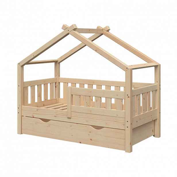 VitaliSpa DOMEČKOVÁ POSTEL Design Přírodní dřevo 70x140 cm se zásuvkou
