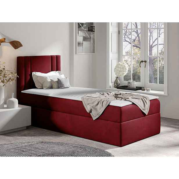 Americká jednolůžková postel 100x200 VITORIA MINI - červená, pravé provedení + topper ZDARMA