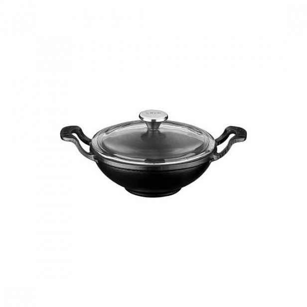 Kulatý wok se skleněnou poklicí, 16 cm, litina, černá - značka Lava