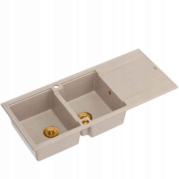 Quadron Evan 121 2-komorový dřez 116x50x21 cm béžový se sifonem měď