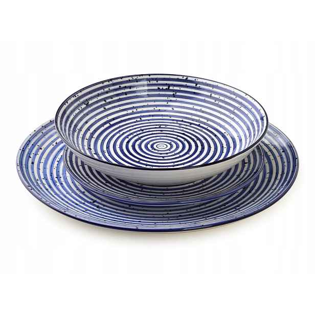 Sada talířů pro 6 osob 18dílná porcelánová sada s proužky Stripes Blue