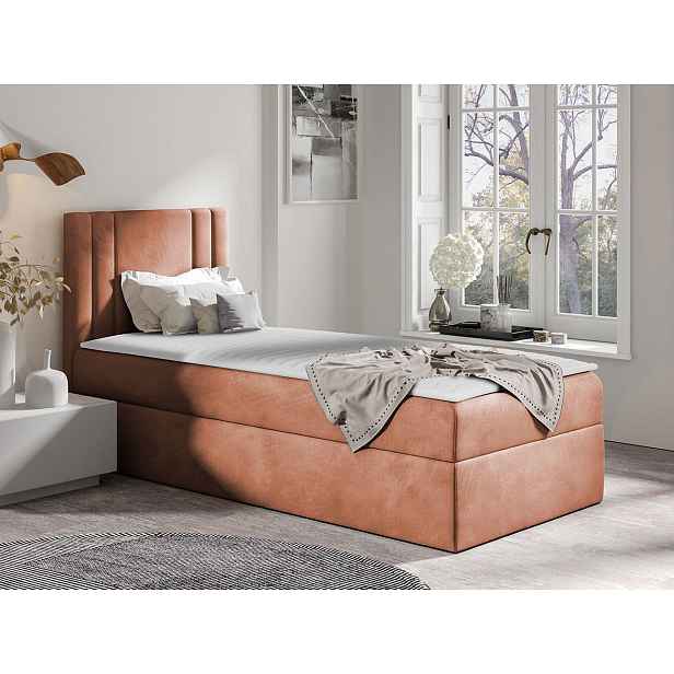Americká jednolůžková postel 100x200 VITORIA MINI - lososová, pravé provedení + topper ZDARMA