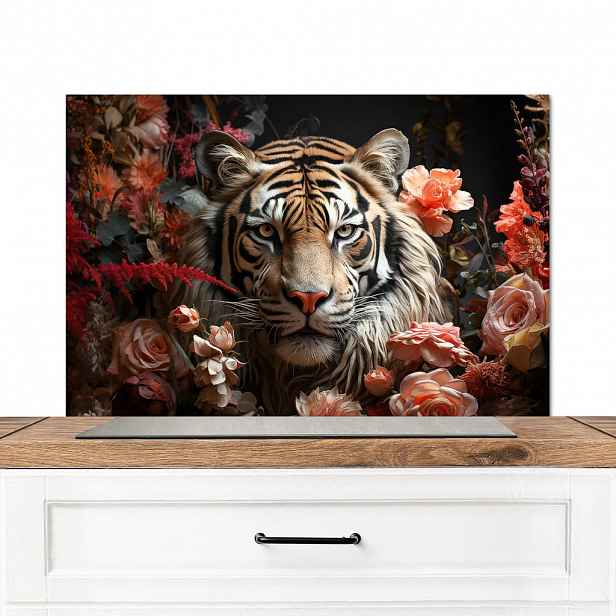 MuchoWow KUCHYŇSKÁ ZÁSTĚNA Tygr - Zvíře - Příroda - Květiny - Botanické motivy 80x55 cm