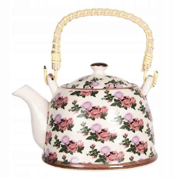 Růžová porcelánová konvička 800 ml ve venkovském stylu