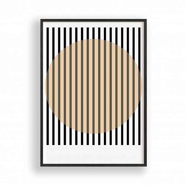Obraz Geometrické Pásy a Kolo Plakát Rámeček Dřevěný Černý 30x42 cm