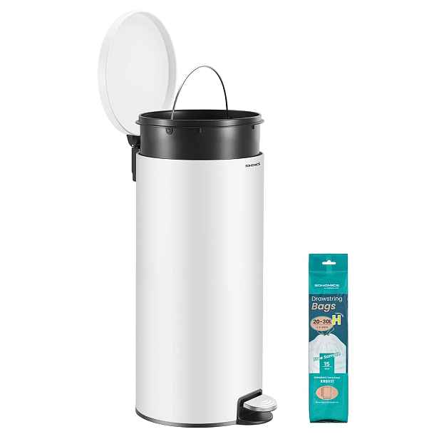 SONGMICS Kulatý odpadkový koš Jelis 30 L bílý